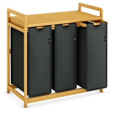 Abbildung von AdelDream Wäschekorb Wäschekörbe mit Bambusrahmen, 150 l, 3 Fächer