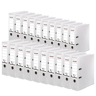 Abbildung von Original Falken 20er Pack Recycolor Umwelt Ordner Öko. Made in Germany. Farbiger Papierbezug außen 8 cm breit DIN A4 weiß Ringordner Aktenordner Briefordner CO2 Neutral Blauer Engel