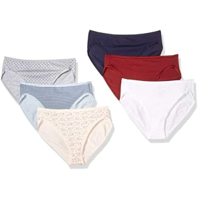 Abbildung von Amazon Essentials Damen Slip aus Baumwolle mit hohem Beinschnitt (in Übergröße erhältlich), 6er Pack, Kühle Farben/Warm, 46