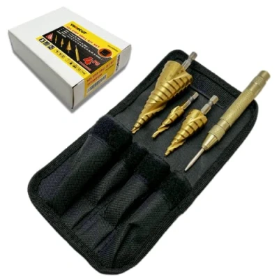 Abbildung von 4 tlg Stufenbohrer Satz, Spiralnut Schälbohrer Kegelbohrer, Blechbohrer, Konusbohrer, Metallbohrer, HSS Titanbeschichtet 12mm/4 20mm/4 32mm, Step Drill