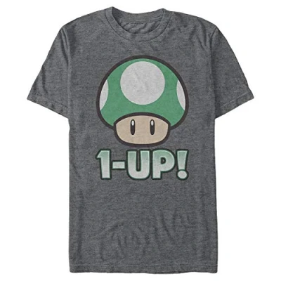 Abbildung von Nintendo Herren Mario 1 up Pilz T Shirt, Dunkelgrau meliert, XL