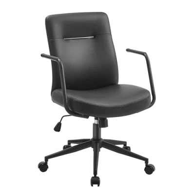 Abbildung von SONGMICS Bürostuhl, Computerstuhl, PU Oberfläche, leicht zu reinigen, höhenverstellbar, Bequeme Rückenlehne und gebogener Sitz, bis 150 kg belastbar, tintenschwarz OBG031B01