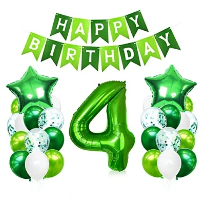 Abbildung von Luftballon 4. Geburtstag Grün, Geburtstagsdeko 4 Jahre Junge, Helium Ballon Geburtstag, Riesen Folienballon Zahl 4, Deko zum