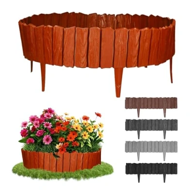 Abbildung von GARDENIX 2.3m Holzoptik Rasenkante Kunststoff 4 Module Beetumrandung Garten, Beeteinfassung Hellbraun, Beetbegrenzung, Flexible Blumenbeet Umrandung, Beetzaun, Gartenpalisade Holz, Beetkanten