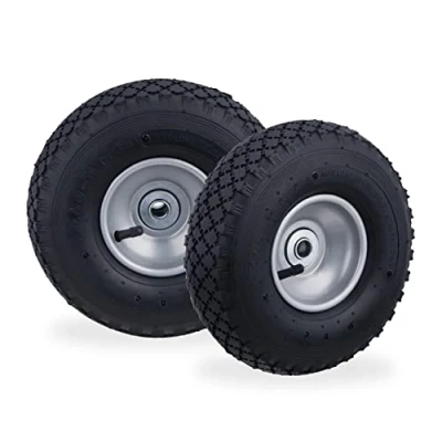 Abbildung von Relaxdays Sackkarrenrad 3.00 4, 2er Set, luftbereiftes Komplettrad mit Stahlfelge, für 16 mm Achse, 100 kg, schwarz grau
