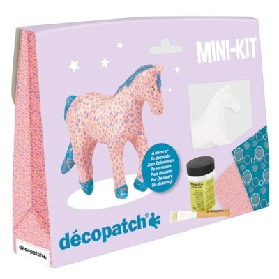 Abbildung von Decopatch Décopatch KIT010O Bastel Set Pappmaché Pferd (ideal für Kinder, 3,5 x 19 13,5 cm) lila, rosa