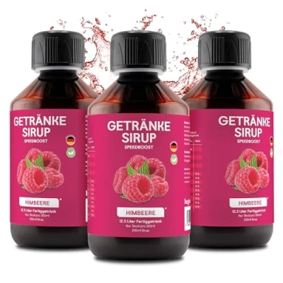 Abbildung von hCGC® Immunsystem Sirup SpeedBoost 3x 250ml, Vegan Zuckerfreies Getränkekonzentrat für 12,5L Fertiggetränk Fruchtsirup Booster mit Vitaminen, Magnesium &amp; L Carnitin Himbeere
