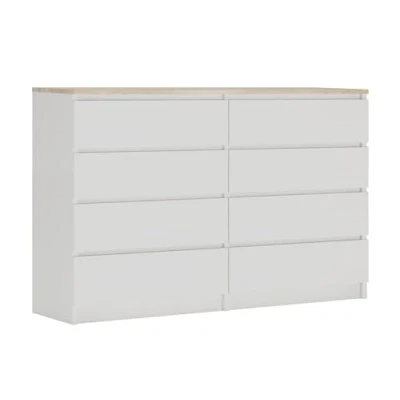 Abbildung von 3E 3xE living.com Kommode mit 8 Schubladen, Farbe: Weiss/Eiche TOP, A: 140 x 101 39 cm