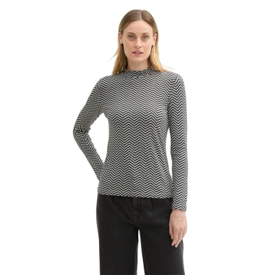 Abbildung von TOM Tailor MIT LENZING ECOVERO Langarmshirt, Damen, Größe: Medium, Printed heringbone structure
