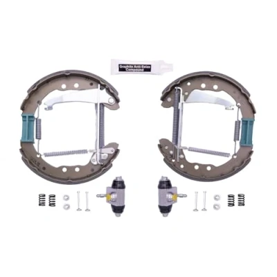 Abbildung von HELLA Shoe Kit Pro 8DB 355 005 201 Bremsensatz, Trommelbremse mit Radbremszylinder, Stellelement VOLKSWAGEN: GOLF 3, Passat B3/B4 Variant
