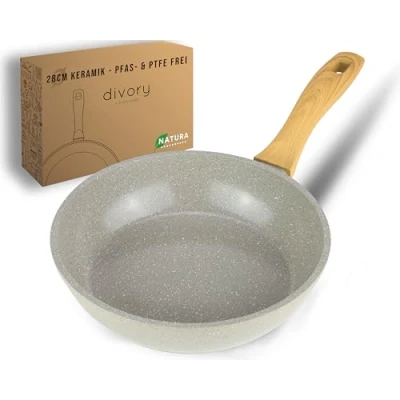 Abbildung von DIVORY Keramikpfanne 28cm Pfanne mit Keramikbeschichtung Induktion, PFAS &amp; PTFE frei, große Bratpfanne Keramik, Pfannen, Eierpfanne beschichtet fester Griff frying ceramic pan (Natura, 28 cm)