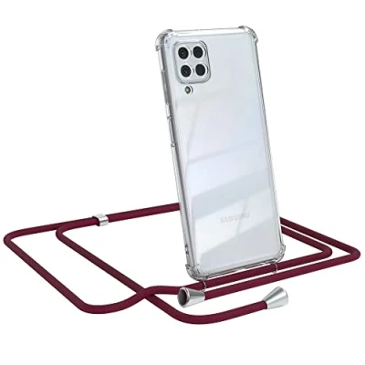 Abbildung von EAZY CASE Handykette kompatibel mit Samsung Galaxy M22 / M32 A22 4G Handyhülle Umhängeband, Handykordel Schutzhülle, Silikonhülle, Hülle Band, Stylische Kette Hülle, Burgunder Rot