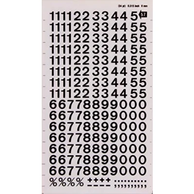 Abbildung von Buchstaben und Zahlenetiketten, Farbe: Schwarz Nummern 8 mm