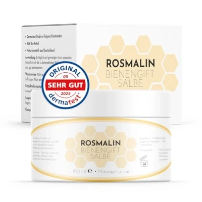 Abbildung von Rosmalin® Bienengiftsalbe hochdosiert Lotion Bienengift Creme (kühlend &amp; wärmend) zur Massage Aus Deutschland Bienengift+Salbe gegen Diverses, 100 ml