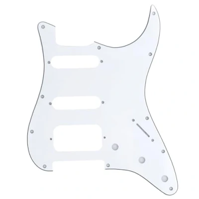 Abbildung von Musiclily Pro 11 Löcher Round Corner HSS Strat Schlagbrett Gitarren Pickguard mit 2 Schrauben Humbucking Pickup Mount für Fender American/Mexican Stratocaster E Gitarre,3 lagig Weiß
