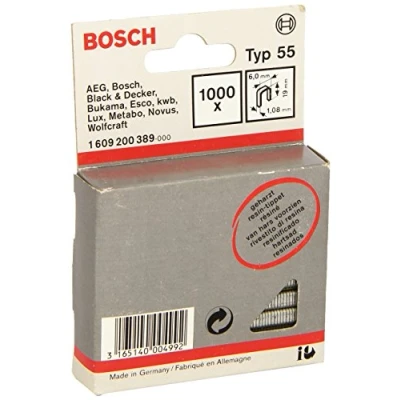 Abbildung von Bosch Professional 1000x Schmalrückenklammer Typ 55 Geharzt (Paneelen, Holzleiste, 6 x 1.08 19 mm, Zubehör Tacker)
