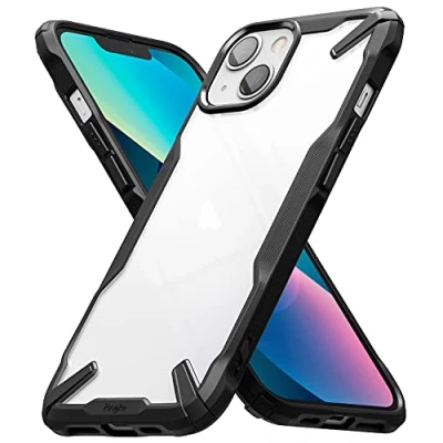 Abbildung von Ringke Fusion X Case Kompatibel mit iPhone 13 Hülle, Militärschutz Handyhülle Durchsichtig Rückseite Umhängeband Loch im Rand Schwarz