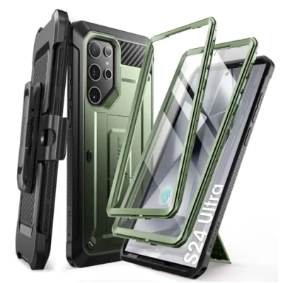 Abbildung von SupCase für Samsung Galaxy S24 Ultra Hülle Bumper Case mit 2 Vorderseite (ohne Displayschutz + Displayschutz) Outdoor Handyhülle Gürtelclip und Ständer [UBPro] Ultra, Grün