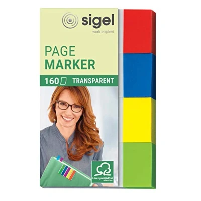 Abbildung von SIGEL HN670 Haftmarker Transparent aus Papier, 160 Streifen im Format 20 x 50 mm, grün, gelb, blau, rot