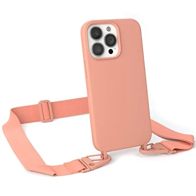 Abbildung von EAZY CASE Handykette Silikon mit Karabiner kompatibel iPhone 13 Pro Handyhülle breitem Umhängeband, Handykordel Silikon, Hülle, Kette für Smartphone, Kordel, Korall Clip Koralle