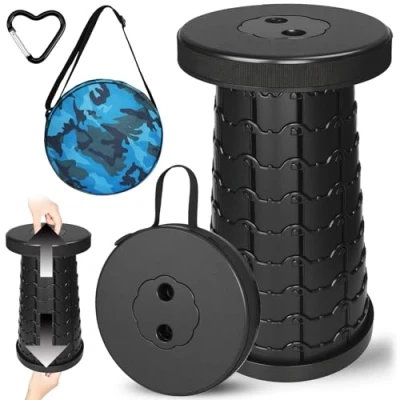 Abbildung von USHOP Tragbarer Klapphocker,Einziehbarer Kunststoffhocker,Verstellbarer Teleskophocker Hocker,Verbesserter Klappbarer Hocker mit Kissen,Camping für Wandern,Angeln,Reisen,Grillen
