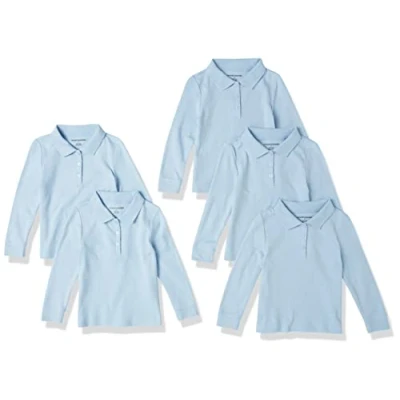 Abbildung von Amazon Essentials Mädchen Langärmelige Interlock Poloshirts, 5er Pack, Hellblau, 10 Jahre