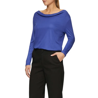 Abbildung von s.Oliver Black Label MIT Wasserfallausschnitt Langarmshirt, Damen, Größe: 34, Ozeanblau