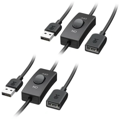 Abbildung von Cable Matters 2er Pack 90cm USB Verlängerungskabel mit Netzschalter (USB A Stecker auf Buchse EIN/Aus Schalter) für Lüfter, LEDs und mehr in Schwarz 0,9 Meter