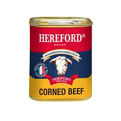 Abbildung von Hereford Corned Beef 340 g I gepökeltes Rindfleisch zerkleinert und in eigenem Saft gekocht original ausgewähltes