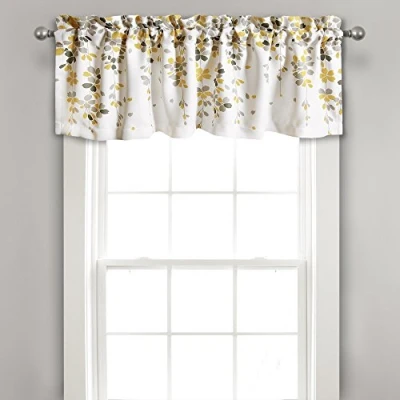 Abbildung von Lush Decor Weeping Flowers Fenstervolant für Küche, Wohnzimmer, Esszimmer, Schlafzimmer, Volant, Gelb &amp; Grau