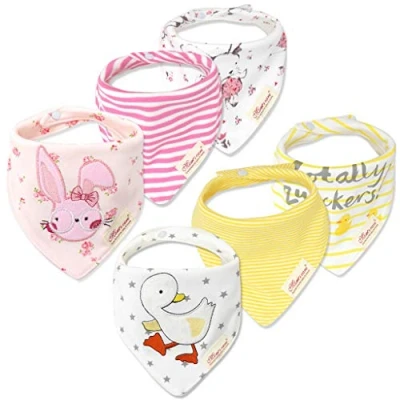 Abbildung von Minizone Baby Halstücher 6er Set, Superweiche und Saugfähige Dreieckstücher aus Baumwolle Sabberlätzchen mit Süßen Designs für Mädchen