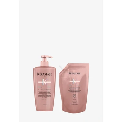Abbildung von Kérastase Chroma Absolu Bain Respect Nachfüllset, Schützendes Shampoo für coloriertes Haar, Enthält: 500 ml im Pumpspender sowie Nachfüllpackung