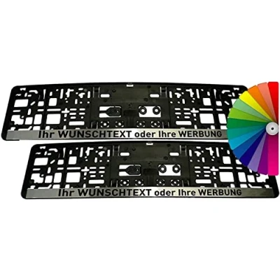 Abbildung von Satz (2 Stück) Kennzeichenhalter Chrom Leiste MIT INDIVIDUELLEM WUNSCHTEXT inklusive 8 Befestigungsschrauben PREMIUMQUALITÄT Beschriftung Werbung Spruch Text personalisiert