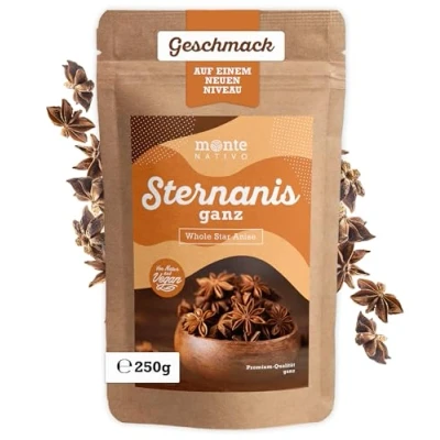 Abbildung von Sternanis ganz Monte Nativo (250g) Anis Sterne ohne Zusätze echter Star Anise als Gewürz oder für Dekoration hocharomatisch kaufen Cocktail, Glühwein Punsch