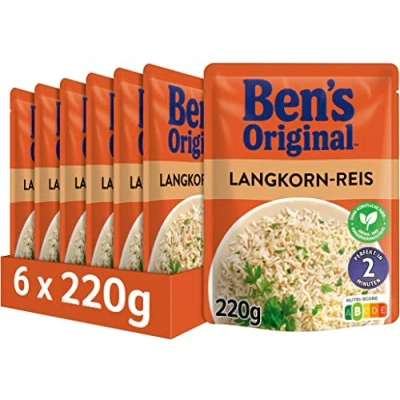 Abbildung von BEN&#039;S Original Express Reis Langkorn Reis, ideale Zubereitung von Gerichten in der Pfanne, 6 Packungen (6 x 220g)