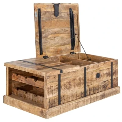 Abbildung von riess ambiente Couchtisch BODEGA 100cm natur (Einzelartikel, 1 St), Wohnzimmer · Massivholz eckig Truhe Hausbar mit Stauraum