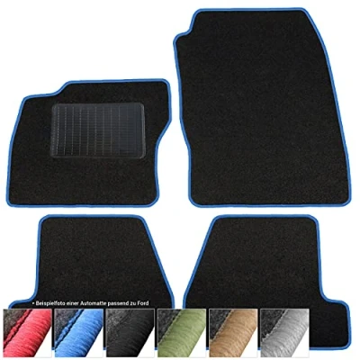 Abbildung von moto MOLTICO Fußmatten Auto Velours Autoteppiche Schwarz Automatten Set 4 teilig passend für Ford Fiesta V Fusion 2005 2008 (Blaue Ziernähte)