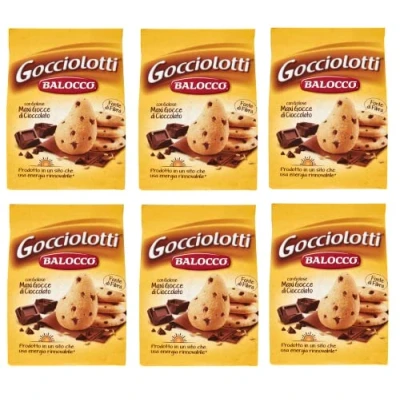 Abbildung von 6x Balocco Gocciolotti Biscotti con gocce di cioccolato Kekse mit Schokoladenstückchen biscuits cookies 100% Italienische 350g