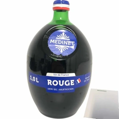 Abbildung von Medinet Rouge Rotwein halbtrocken rot vollmundig fruchtig 12% vol. 1er Pack (1x1 Liter Flasche) + usy Block
