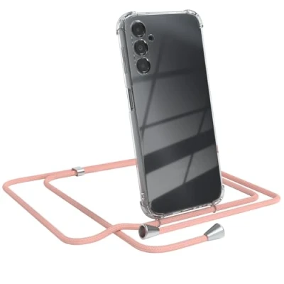 Abbildung von EAZY CASE Smartphone Necklace kompatibel mit Samsung Galaxy A14 5G, Tasche Kette Schultertasche Crossbody Bag, Handyhülle zum Umhängeband Kordel in komplett Alt Rosa Endstücken Silber