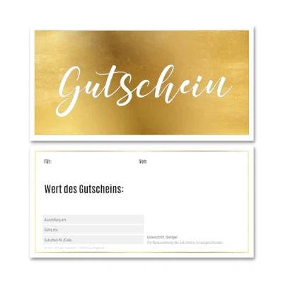 Abbildung von Frank Paperman Geschenkkarte Gutscheine &amp; Terminkarten, Goldfolienprägung, Stempelfeld, 100 % Recyclingpapier, Geschenkgutschein, Danke, Geburtstag
