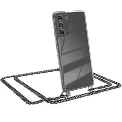 Abbildung von EAZY CASE Handykette kompatibel mit Samsung Galaxy S21 FE 5G Handyhülle Metal Umhängeband und Ersatz Kordel schwarz, Handykordel Schutzhülle, Stylische Kette, Anthrazit