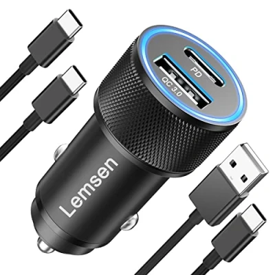 Abbildung von Zigarettenanzünder USB C Auto Ladegerät 60W PD&amp;QC3.0 Adapter Kfz Autoladegerät mit 2x Ladekabel für Samsung Galaxy S23 S22 S21,iPhone 15 Pro Max