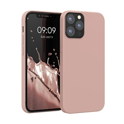 Abbildung von kwmobile Hülle kompatibel mit Apple iPhone 12 / Pro Silikon Handy Case Handyhülle weiche Oberfläche kabelloses Laden Nude Lilac