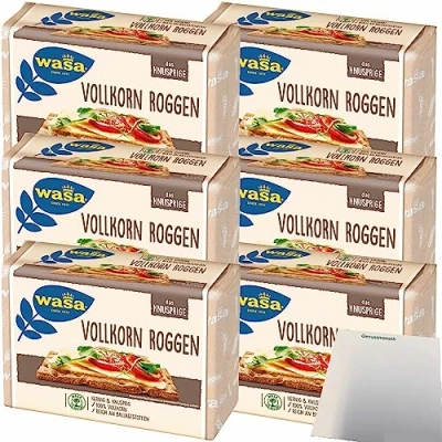 Abbildung von Wasa Vollkorn Knäckebrot kernig knusprig 100% reich an Ballaststoffen 6er Pack (6x260g Packung) + usy Block