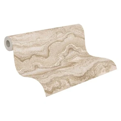 Abbildung von living walls Vliestapete &quot;Stories of Life Malachit Marmoroptik Beige Gold&quot;, glänzend, Metallic Tapete Steinoptik für Küchen