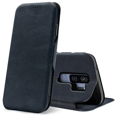 Abbildung von Verco Handyhülle für Samsung S9 Plus, Bookstyle Premium Handy Flip Cover Galaxy S9+ Hülle [integr. Magnet] Book Case PU Leder Tasche, Blau