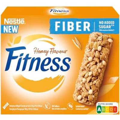 Abbildung von Nestlé FITNESS Fiber Honey Flavor NO ADDED SUGAR Frühstücksriegel, Cerealienriegel mit Ballaststoffen, 1er Pack (à 4 x 20g)
