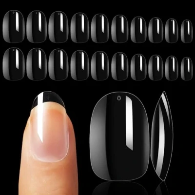 Abbildung von Makartt Kurze ovale Nagelspitzen, 500 Stück, vollständige Abdeckung, klare Nägel zum Aufdrücken für einfache Nagelverlängerung, Maniküre, Soak Off, künstliche Nägel, Acryl, Gel Nagellack, Nagelkunst,