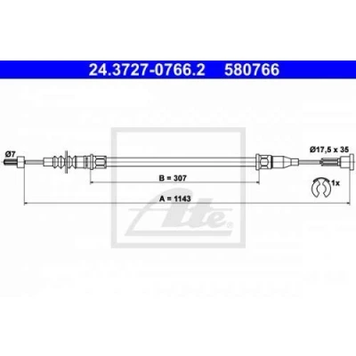 Abbildung von ATE 24.3727 0766.2 Handbremsseil 1143 OPEL: Corsa C Schrägheck, Tigra Twintop, С Kastenwagen